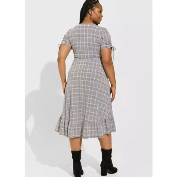 Torrid Black Purple Plaid A-Line Faux Wrap Midi Dress Size 14/16 XL - Picture 3 of 12